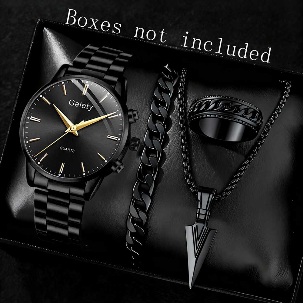 2/4PCS Business Men's Watch Set Fashionable and Simple Blue Dial Quartz Watch Accessory Set Suitable for Daily Clothing Matching