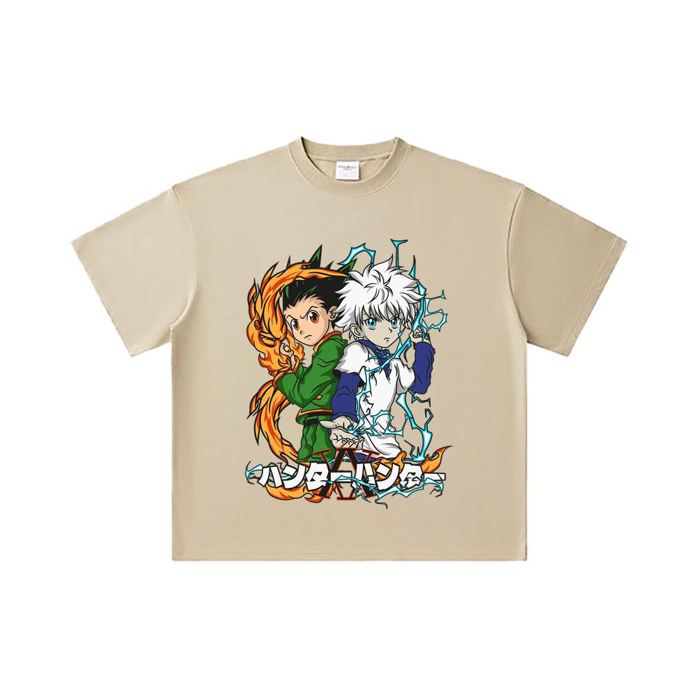260 GSM Double Yarn 32 Count 100% Cotton HXH V7 Gon Killua Print Unisex Heavy Cotton T Shirt