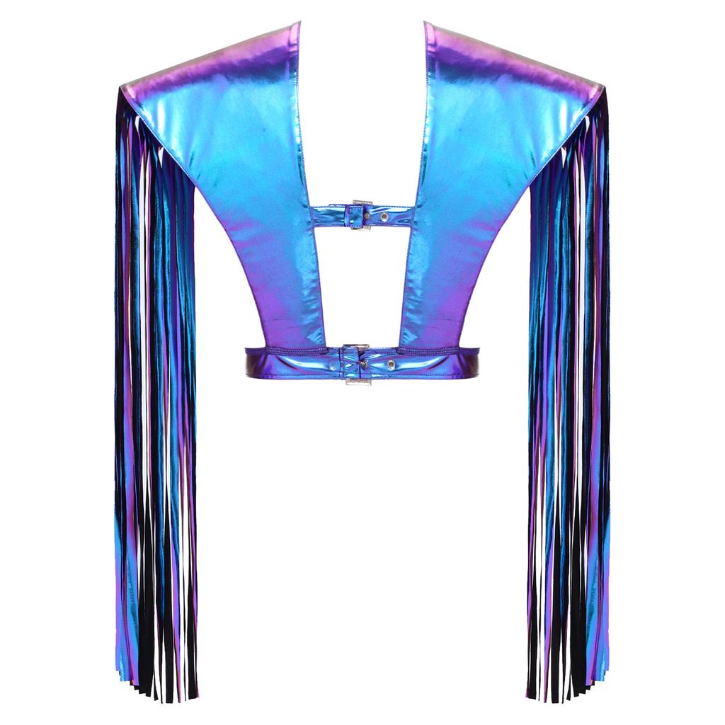 Unisex Metallic Shiny Shoulder Shrugs Tassel Fringe Adjustable Armor Shawls