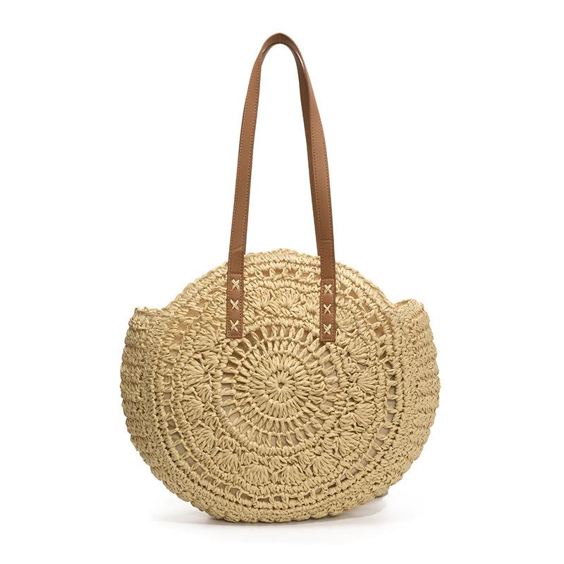 New vacation straw bag women's woven bag beach bag round hollow large capacity tote bag fashionable shoulder bag