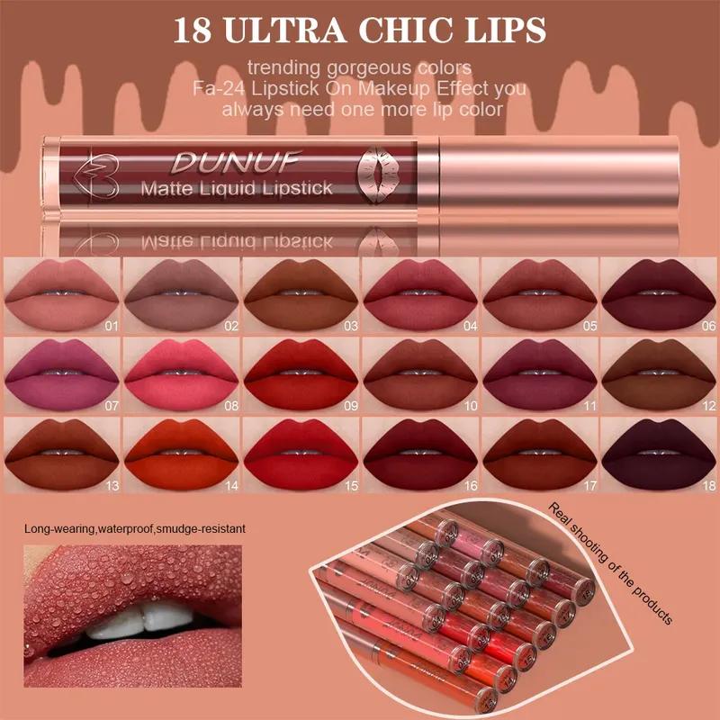 18 Color Waterproof Lip Gloss Nude Apricot Matte Liquid Lipstick Transparent Lip Oil Sexy Rose Red Velvet Matte Lipstick Make Up