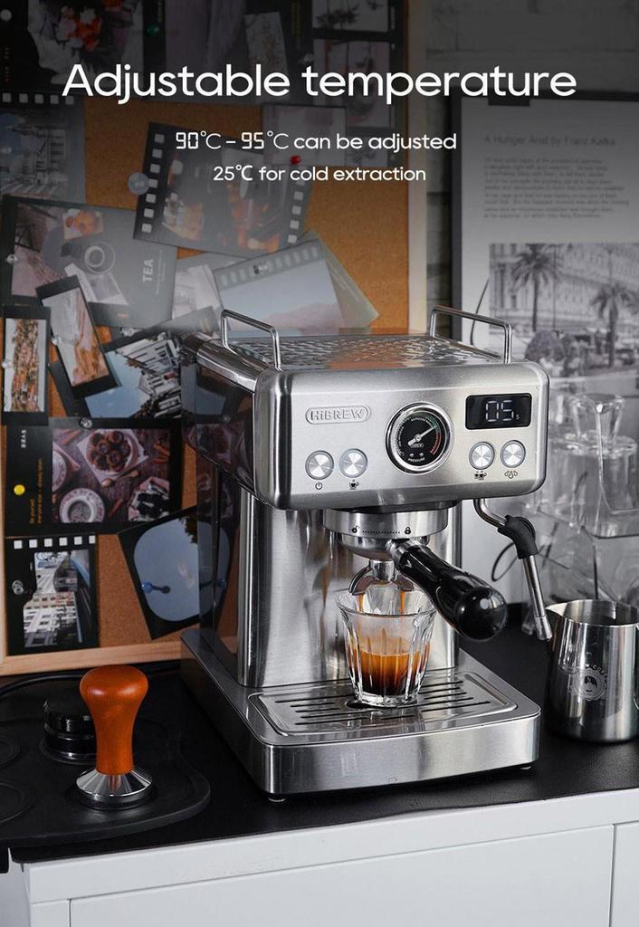HiBREW 19Bar Semi Automatic Espresso Coffee Machine Temperature Adjustable 58mm Portafilter Cold/Hot Coffee Maker Metal CaseH10A