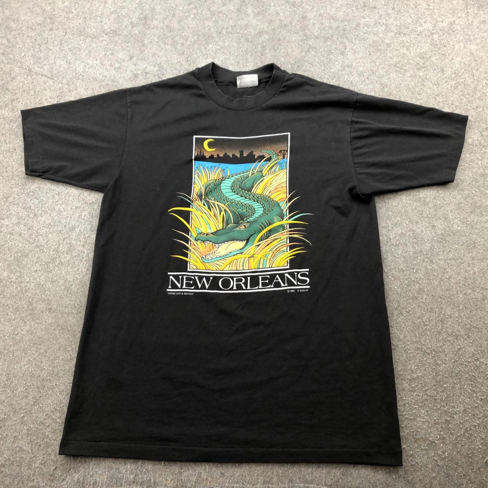 Vintage New Orleans Shirt Mens Large Black Alligator Graphic Swamp Louisiana 80s 4XL
