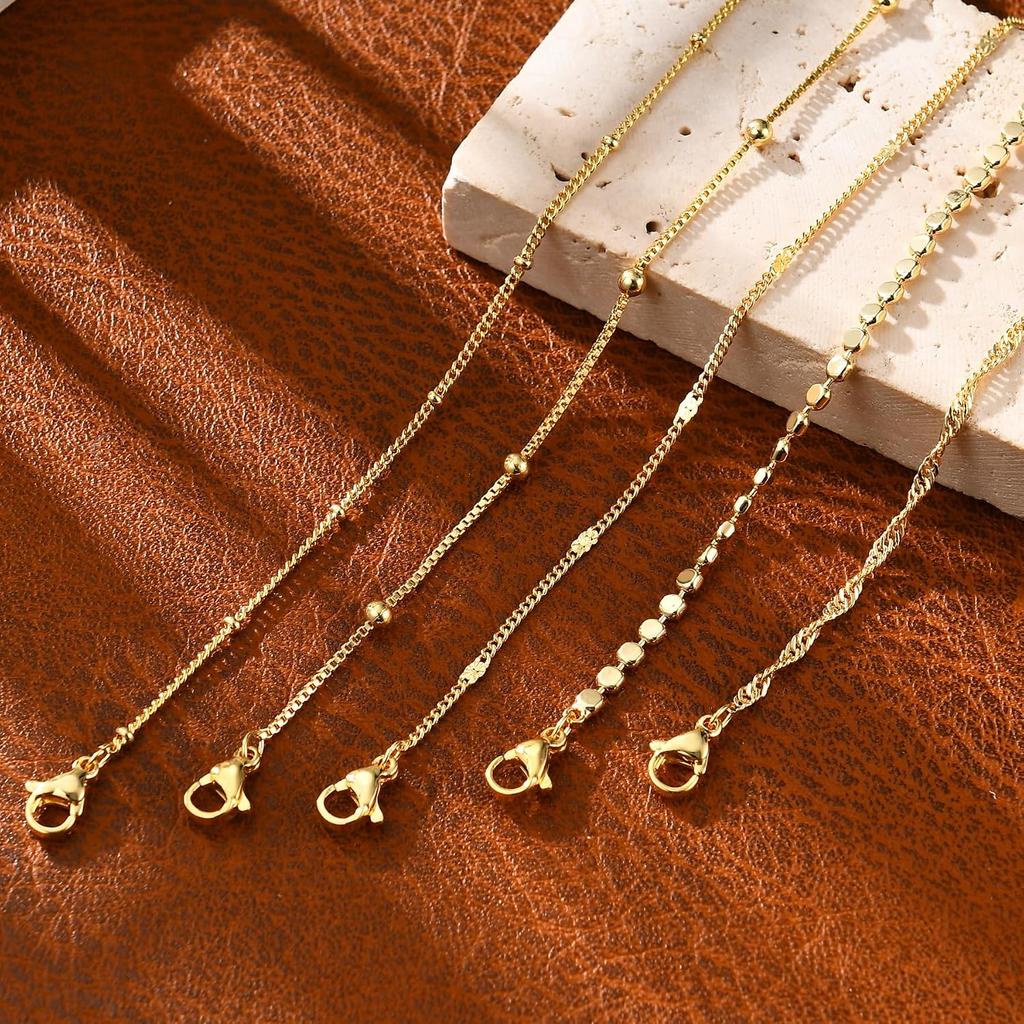 Gold Bracelets for Women, 14K Gold Plated Stackable Bracelet Stack Set Adjustable Charm Paperclip Chain Snake Link Layered Waterproof Jewelry Sets