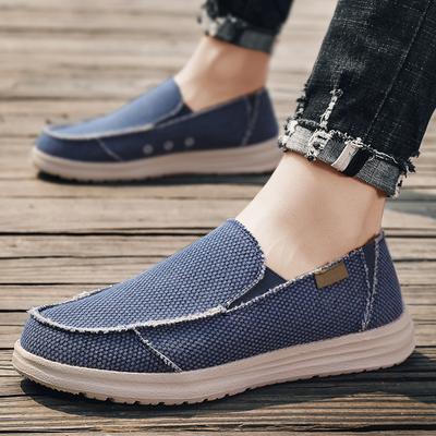 Men Outdoor Canvas Shoes Black Slip On Driving Shoes Casual Blue Wide Head Cloth Shoes for Farther Plus Size Lightweight