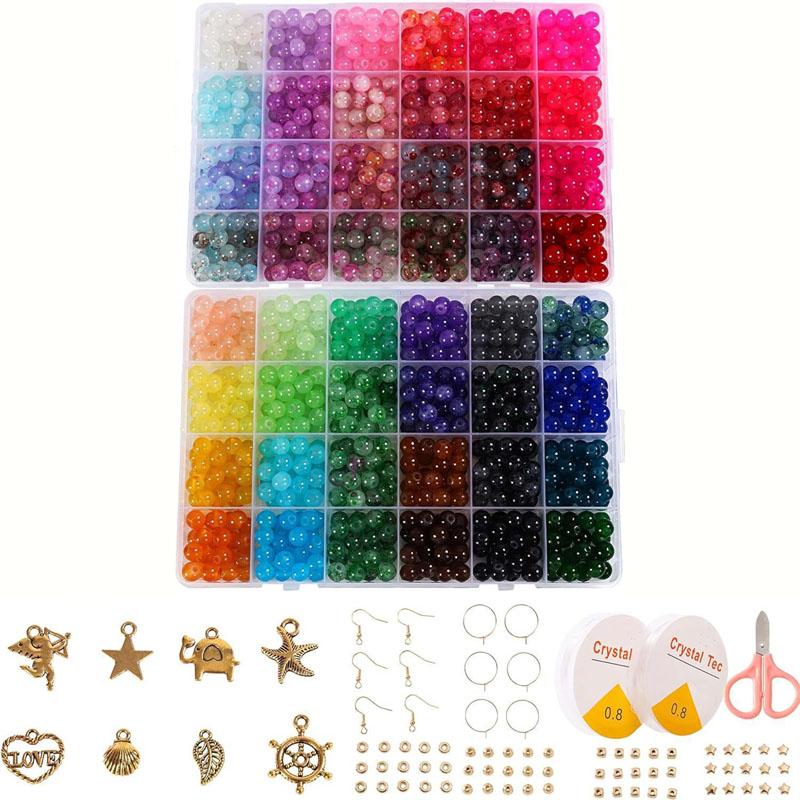 

1 Set 48 Colors 8mm Round Spacer Colorful Glass Beads For Jewelry Making Bracelet Necklace Earrings DIY Craft Accessories