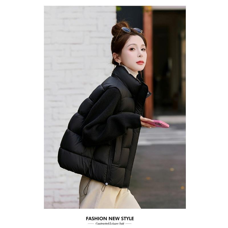 Women Short Cotton Jacket Stand Collar Long Sleeve Solid Color Casual Winter Coat