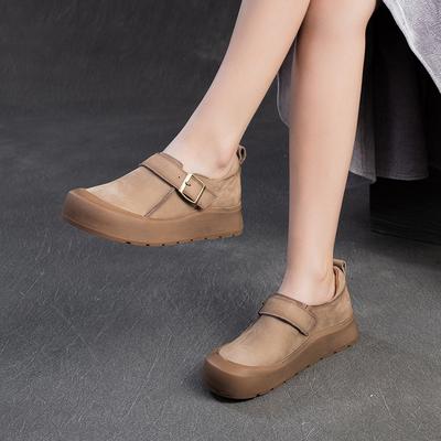 GKTINOO Lässige und bequeme Schuhe mit dicker Sohle Frühjahr 2025 Neu Runde Zehenpartie Echtleder Damen Flache Plateauschuhe