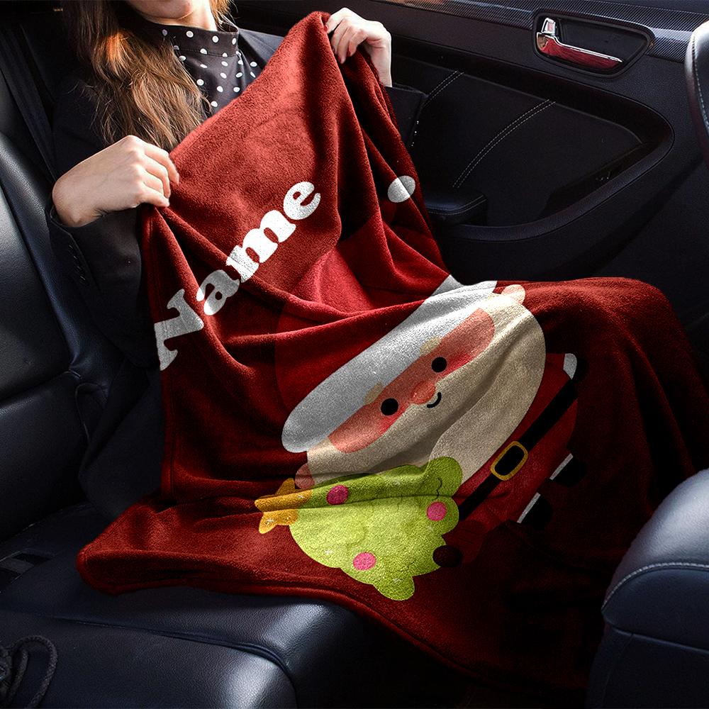 Custom Name Christmas Santa Claus Theme Printed Blanket - Perfect for Couch, Bed, Travel & Outdoor Use | Machine Washable, Cozy & Durable.