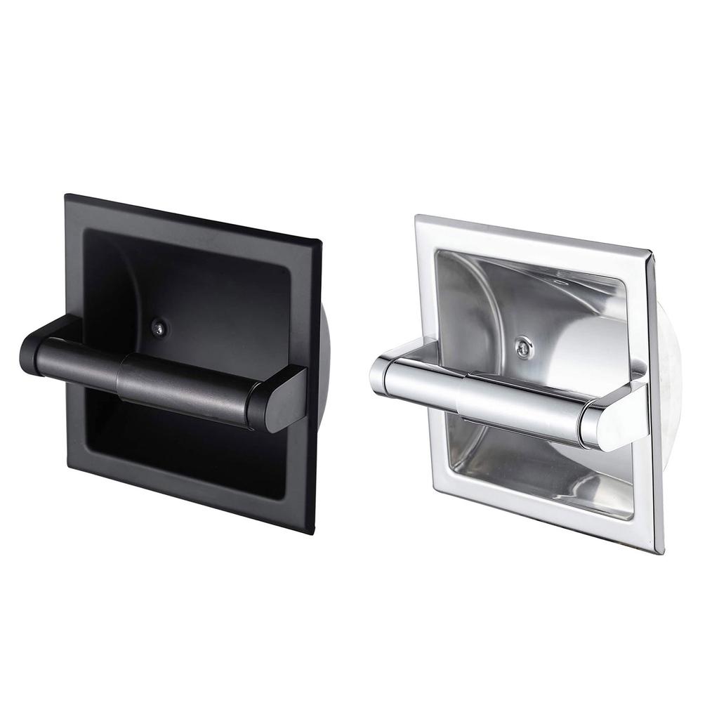 Recessed Toilet Paper Holder Black 304 Stainless Steel Cr Plated Inside Wall Toilet Roll Holder for Bathroom