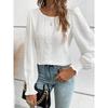 Elegante Dames Ronde Hals Kant Blouse Nieuw Lange Mouw Kantoor Casual Shirt Effen Kleur Tops Lange Mouw Lente Herfst Eenvoudige Zoete Kleding