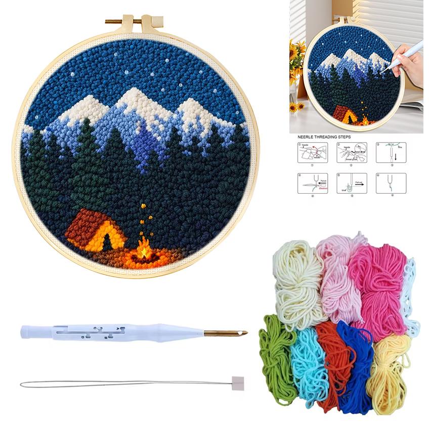 CHENISTORY Landschaft DIY Punch Needle Stickerei Starter-Sets Für Anfänger Sternennacht DIY Stickerei Set Garnmalerei Kunst