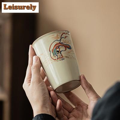 250ML Antique Ru Kiln Porcelain Cola Cup Chinese Dunhuang Apsaras Pattern Coffee Mug Water Jug Teazup Kung Fu Teaset Accessories