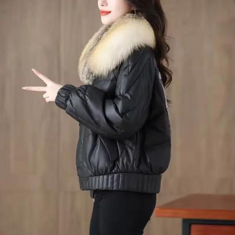 Down Jacket Women's Sheepskin Black Coat Winter Fur Short Puffer Parkas Outwear