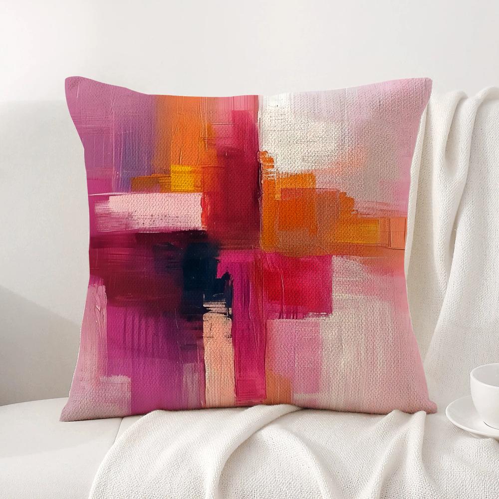 Classic Color Paint Cushion Cover Natural Linen Organic Fabric Double-Sided Printing Sofa Home Decor Gift Pillow Cover
