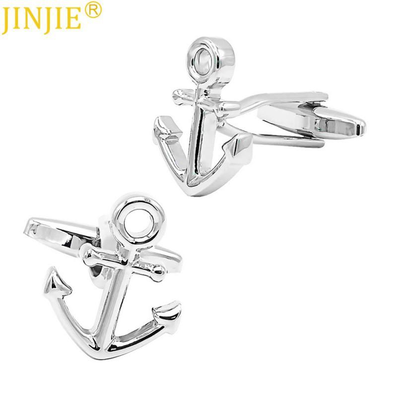 Silver Plated Boat Anchor Cufflinks Men's French Shirt