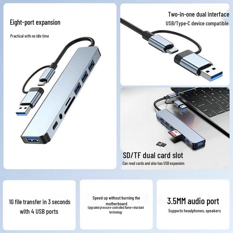 USB 3.0 Multi-Interface Type-C Expansion Hub for Laptops, Tablets, Phones, and Desktops