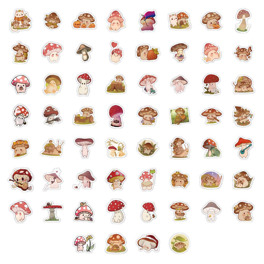 60pcs Cute Cartoon Mushroom Stickers - Creative, Waterproof, for Children s Diaries