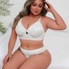 Sexy Plus Size Women's Solid Color Underwear Set Gathered Suspenders White Bra and Panties Two-piece Set