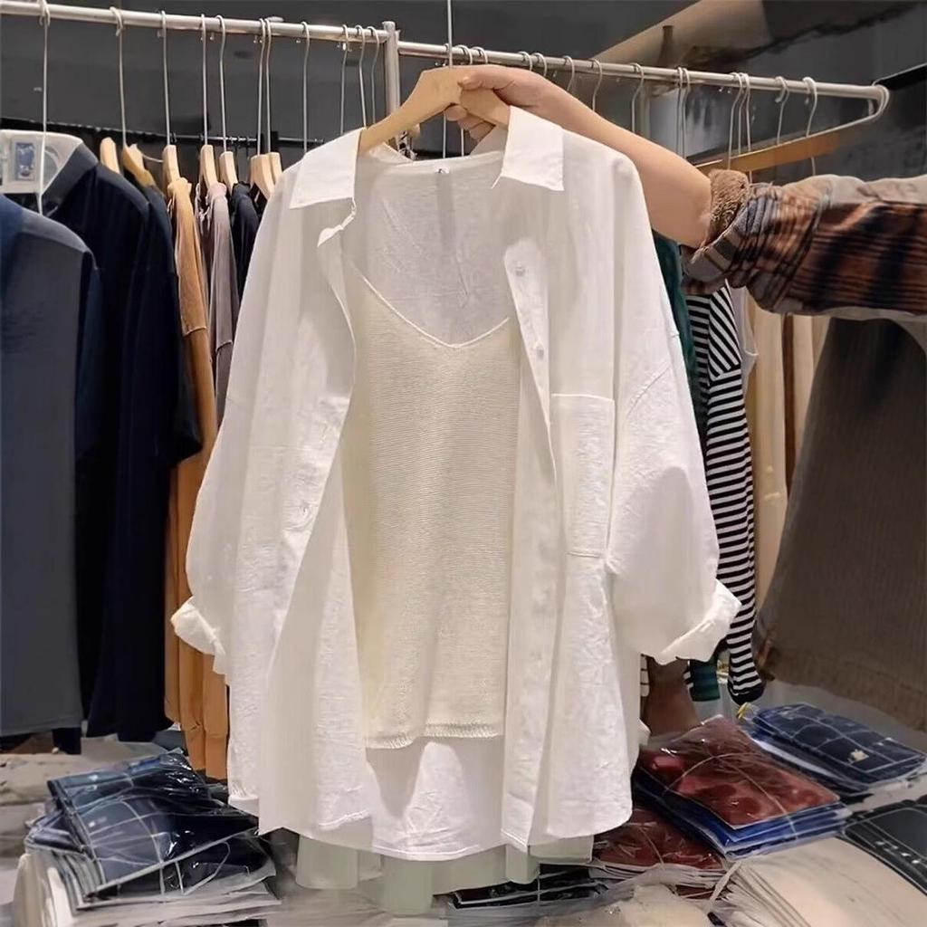 Women's Mid-Length White French Niche Shirt – Spring/Summer 2025 Loose Fit