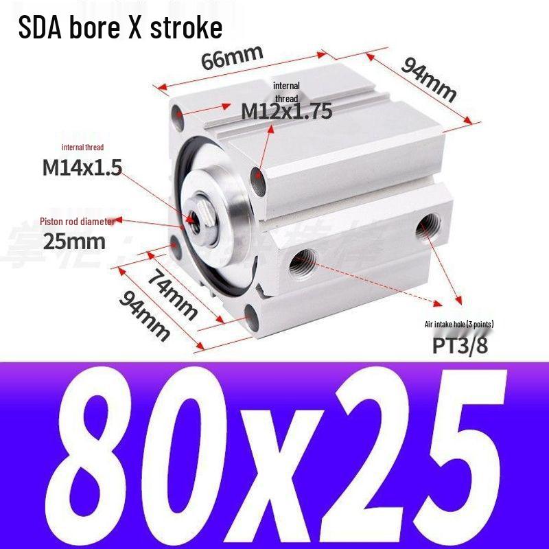 SDA Mini Pneumatic Cylinder, High Thrust, Thin Type, Bore Sizes 20/25/32/40/50