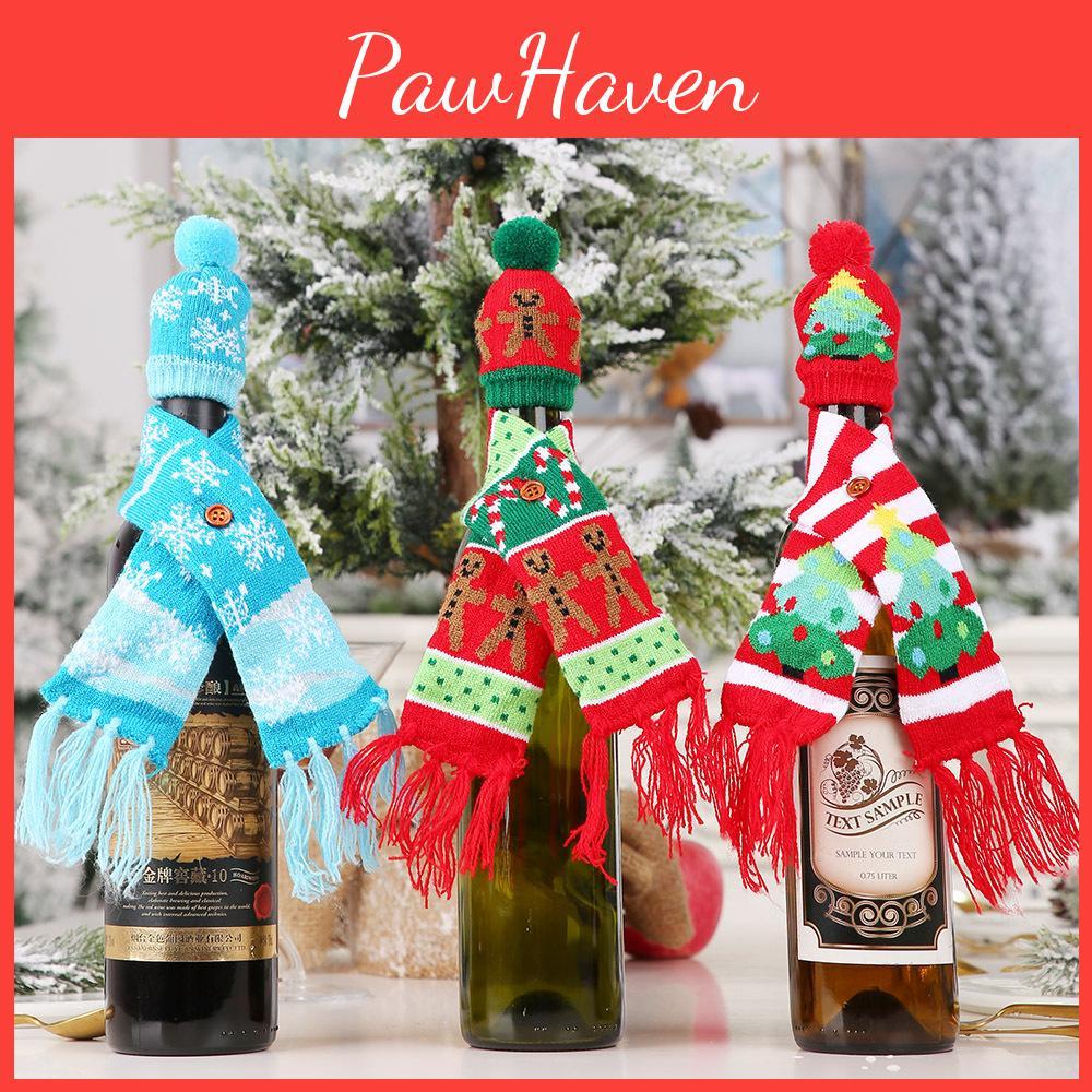 Kreativ julvinflaskekåpa Stickad halsduksstil med festliga mönster