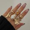 Baroque Imitation Pearl Zircon Ring Set French Exaggerated Opening Ring Flower Metal Punk Europe America Vintage Jewelry Gifts