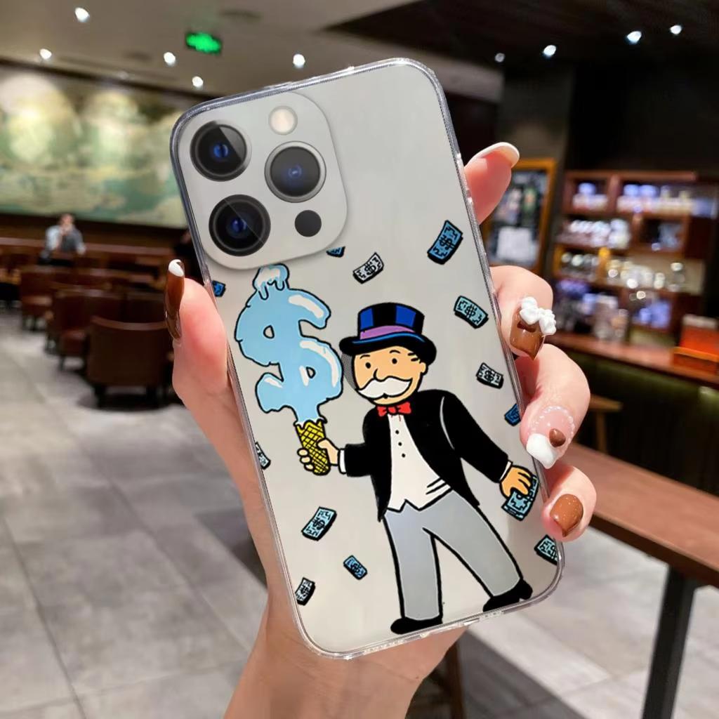 Catoon Dollar Alec Monopoly Phone Case For iPhone 16 15 14 13 12 11 Pro Max XS X XR 7 8 SE Shockproof Bumper Back Cover
