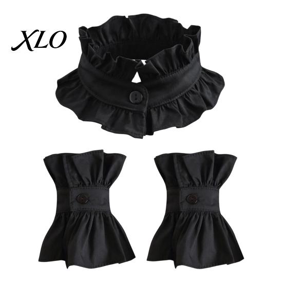 Retro Princess Style Collar French Ruffled Fake for Women, Detachable with Collared Accessory Women Button, Cotton Pleated Dickey Cuffs Sweaters
