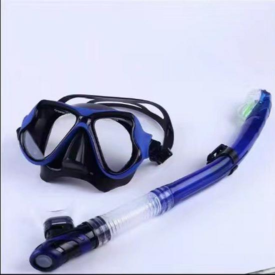 Diving Mask & Snorkel Set: Silicone Swim Goggles for Adults, Full Dry Snorkel, Large Frame One Size