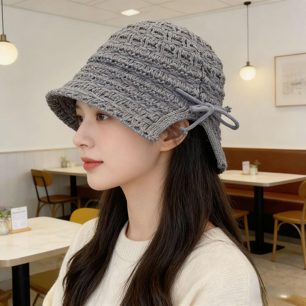 New bucket hat women's summer sunshade sunscreen straw woven basin hat versatile face small wide brim woven hat