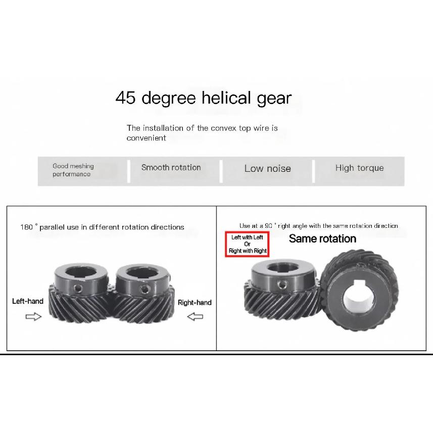 1.5M Helical Gear 45-Degree 12/13/14/15/16/17/18/19/20 Tooth Spiral Metal Gear Parallel Staggered LEFT/RIGHT