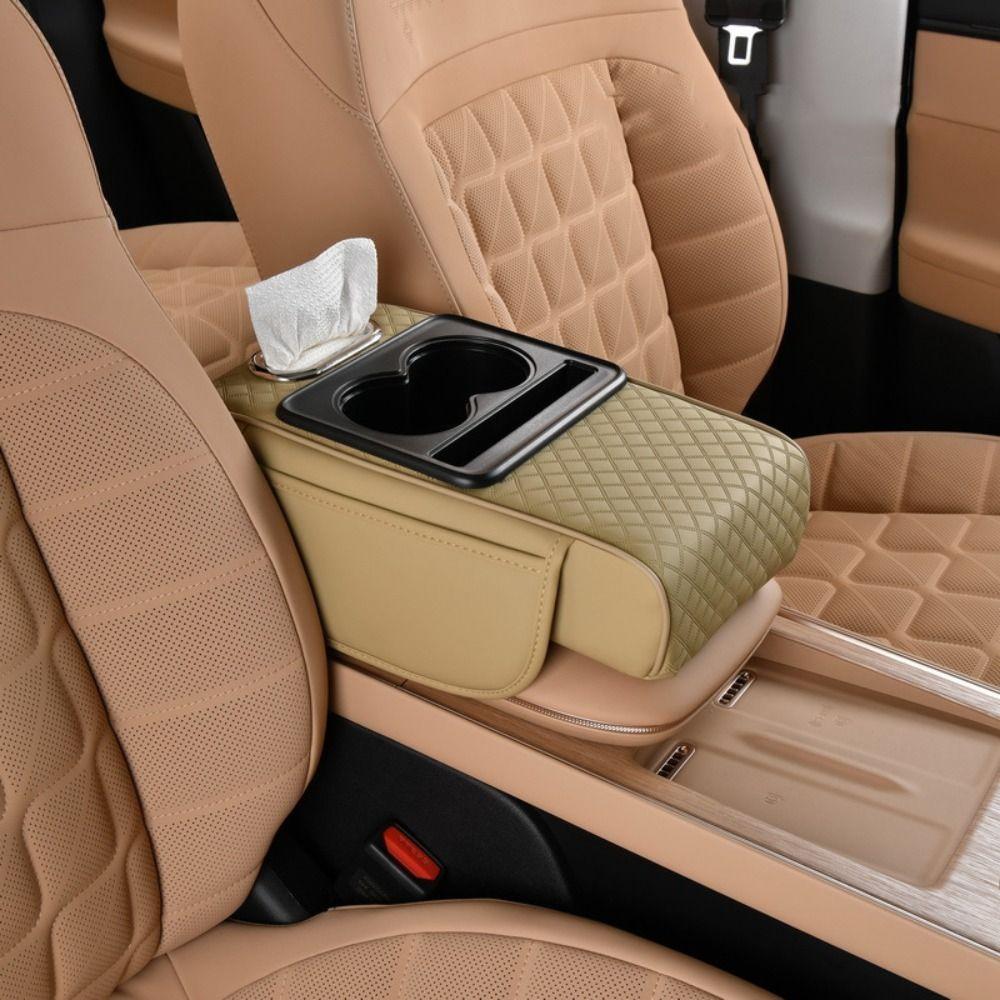 PU Leather Center Console Armrest Cushion Height Increasing Cup Holder Portable Armrest Pad
