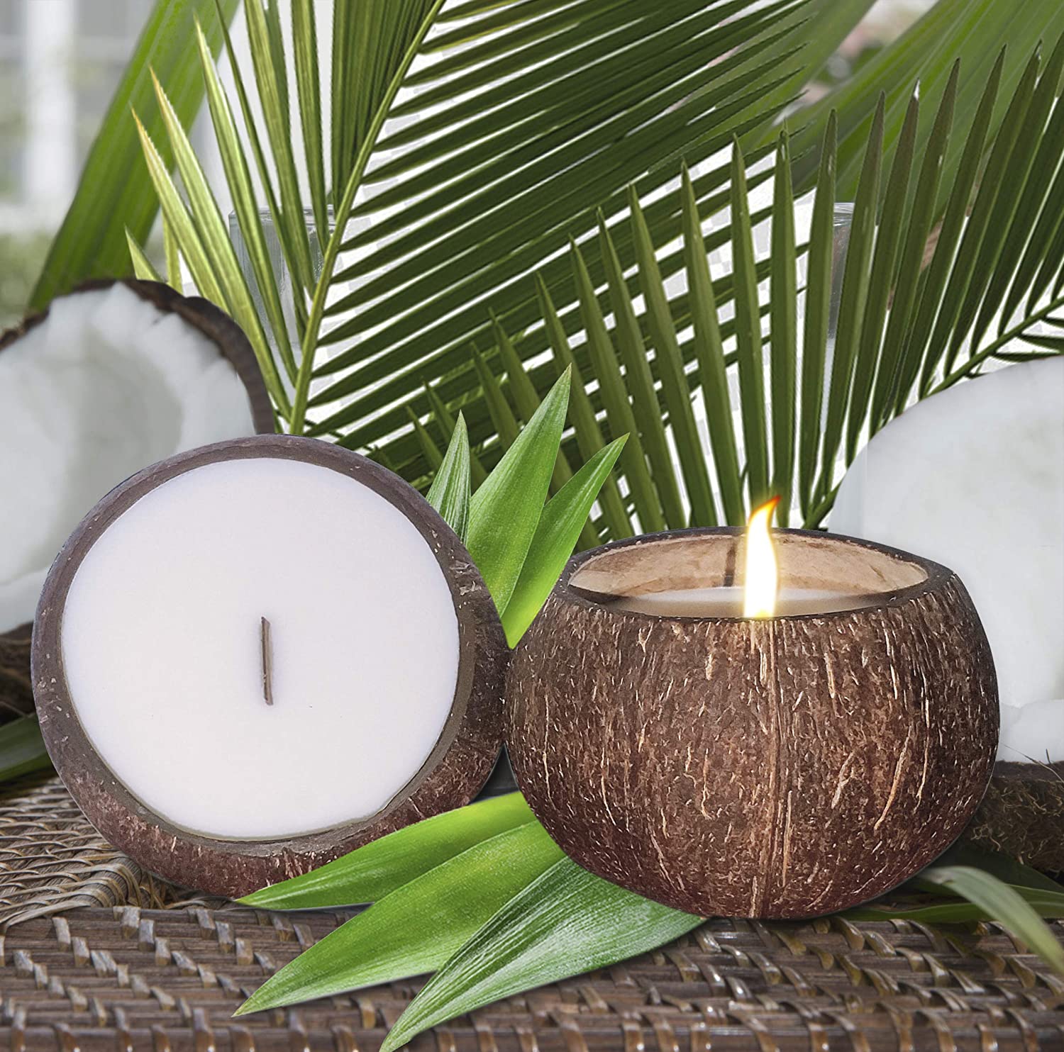 Eco Friendly Natural Organic Coconut Shell Scented Soy Wax Candle Bowl Holder Wooden Wick (Chocolate,5.5 inch) шоколадный