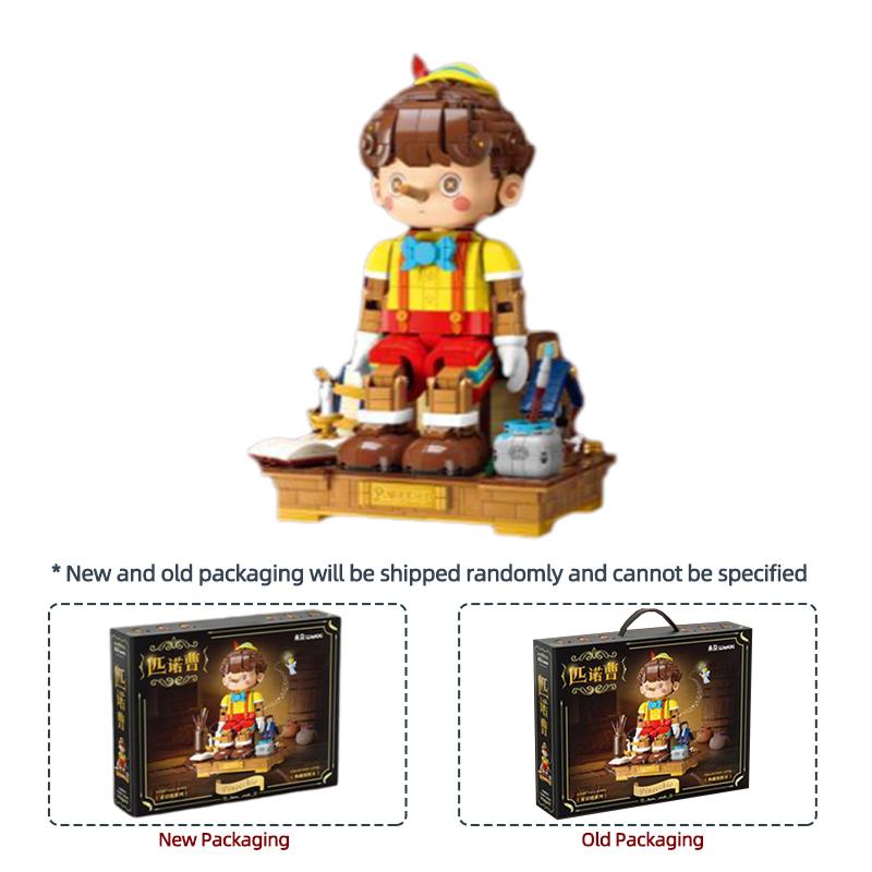 Pinocchio Bausteine Klassisches Märchen Langnasenpuppe Marionette Modell Steine Desktop Deko Kinder Pädagogisches DIY Spielzeug Geschenke