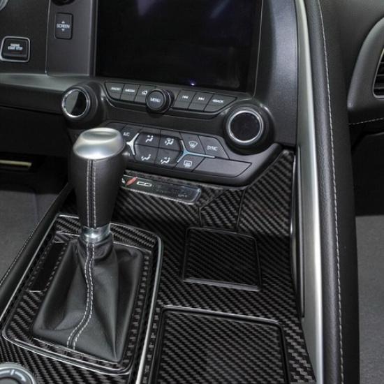 11x Carbon Fiber Car Gear Shift Panel Cover Sticker For Corvette C7 2014-
