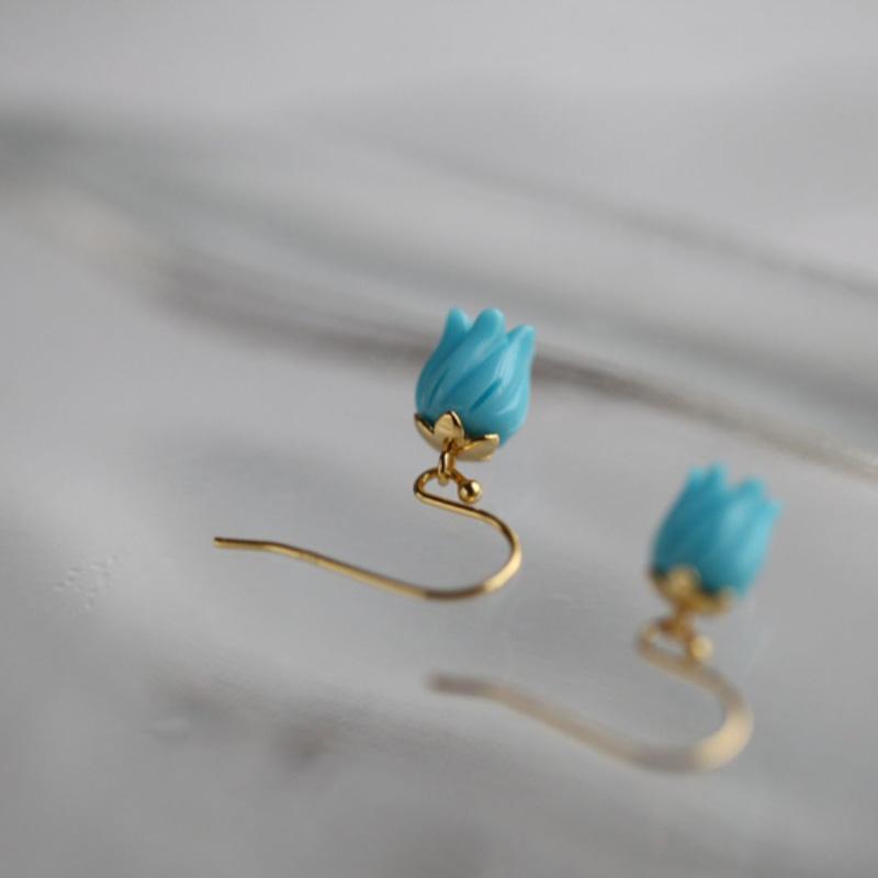 Delicate And Small Turquoise Eardrop Creative New In Vintage Blue Lily Of The Valley Earrings For Women Everyday Jewelry