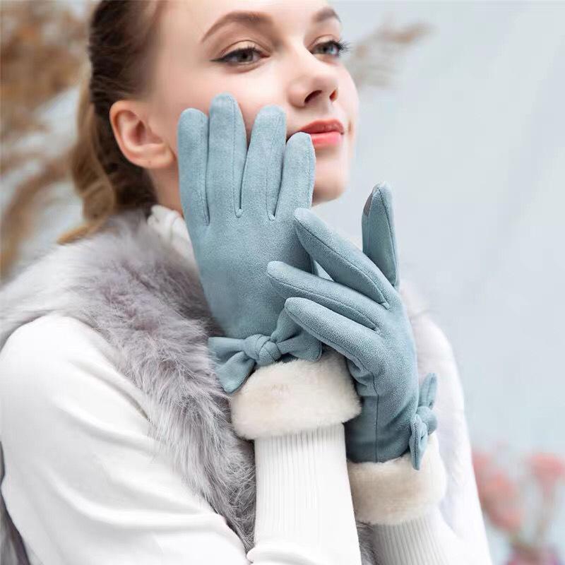 Gloves Winter Cute Student Suede Warm Fleece Thickened