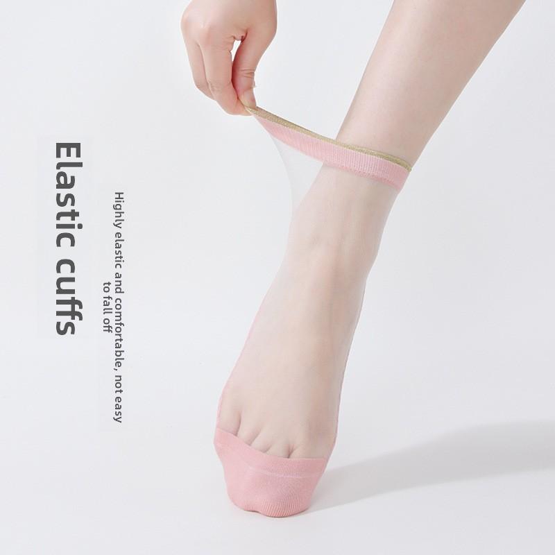 5 Pairs Lace Glass Stockings for Children Spring and Autumn Transparent Cotton Sole Anti-hook Crystal Socks Short Socks