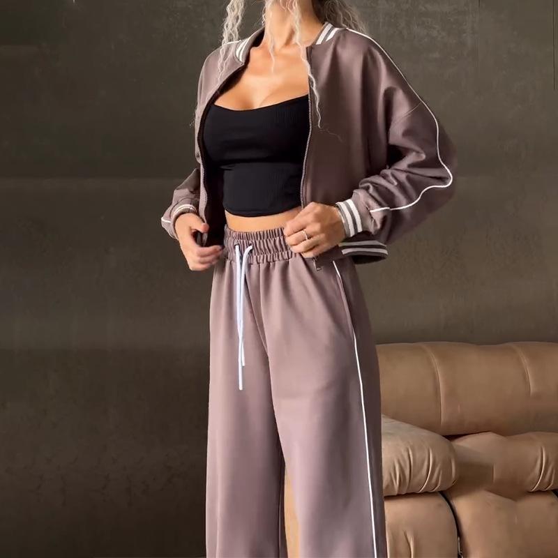 Cross-border women's clothing casual contrasting color short zipper cardigan trousers sports suit fashion jacket sweatpants suit