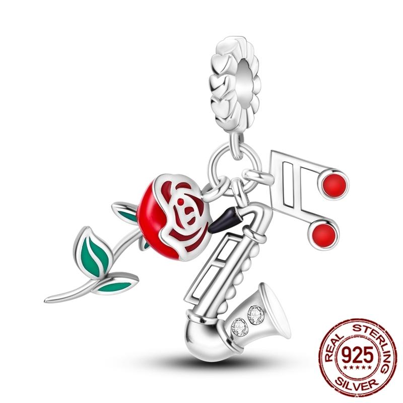 Copper ValentineS Day Couple Love Heart Rose Pendants Charm Bead Fits Genuine Bracelets DoItYourself Jewellery Gifts Women