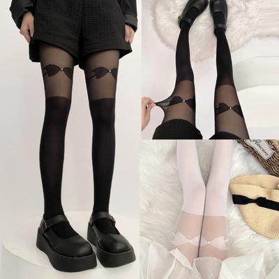 Sheer Tights for Women Girls Bow Pearl Pantyhose Control Top Thigh High Stockings Silk Thin Stockings Tights Hosiery