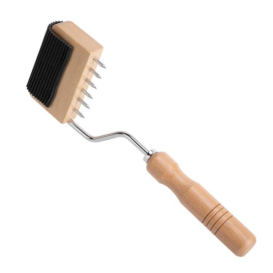 Gooseneck Webbing Stretcher Upholstery Tool with 6 Metal Spikes Wooden Handle Webbing Stretching Tool for Leather Canvas