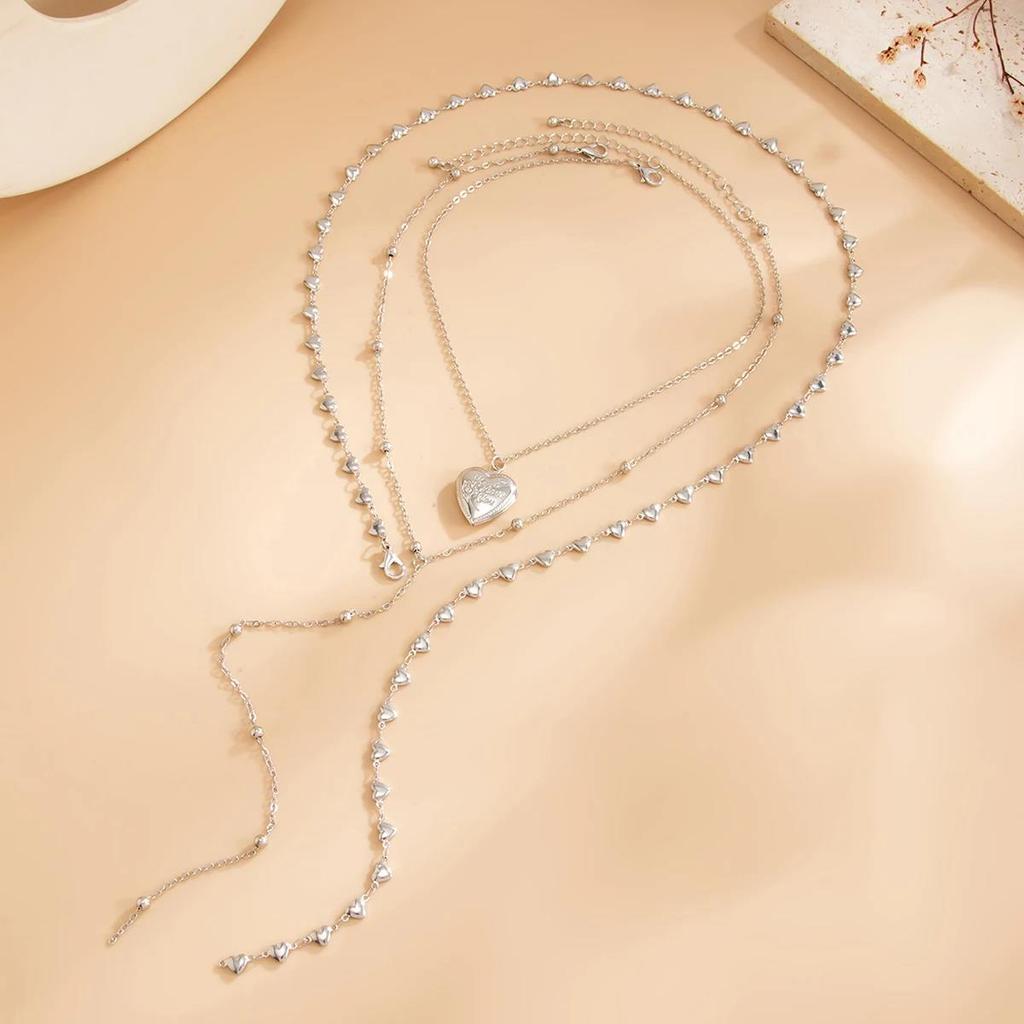 New 3Pcs/Set Punk Metal Heart Pendant Necklace for Women Trendy Creative Adjustable Y Shape Chain Jewelry Accessories New