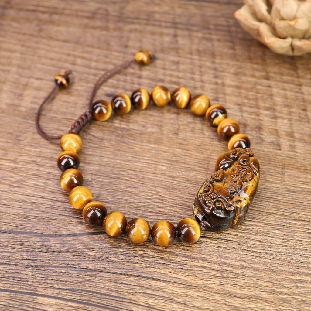 Pixiu Carving Tiger Eye Money Financial Business Good Luck Charm Power Stone Adjustable Length [Coai] Luck, Luck, Luck, Bracelet,