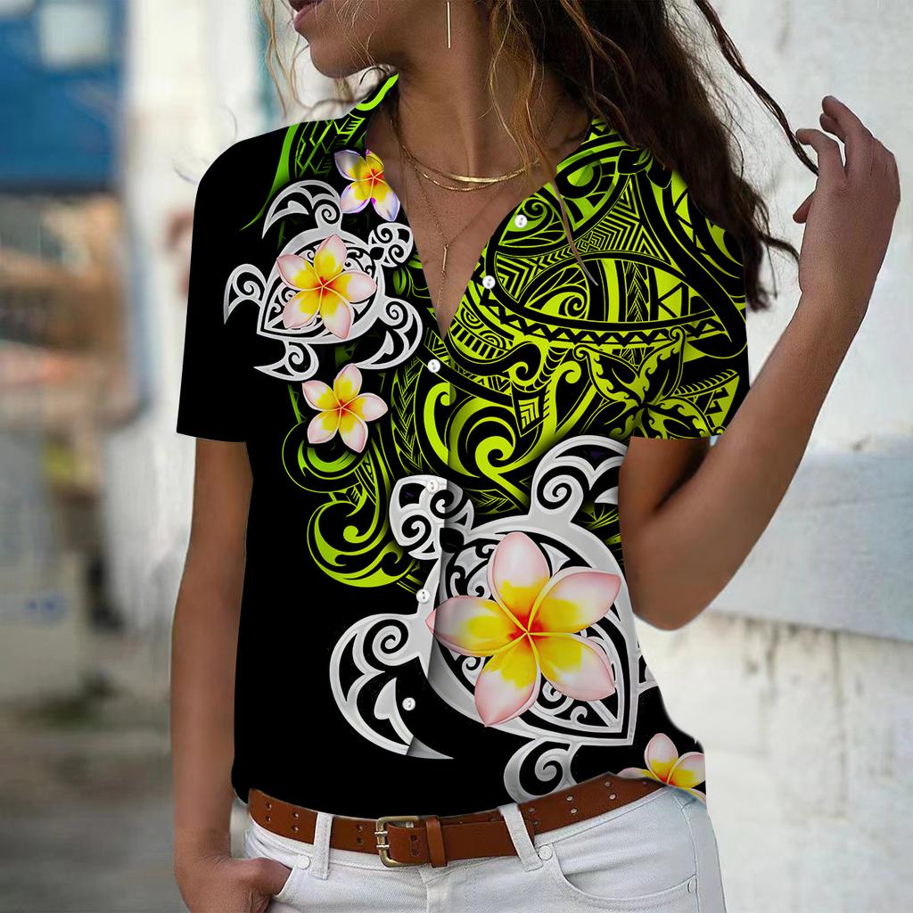2025 Summer New Fashion Women's Flower Printed Short Sleeve V-neck Casual Button-down Shirt Top