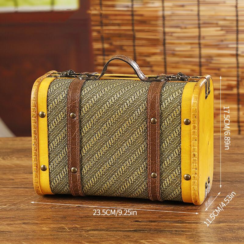 Vintage Wooden Box Portable Travel Suitcase Storage Box Window Display Box Decor Treasure Chest Storage Case for Home