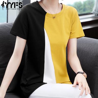 Mode Femme Décontracté Été Printemps Imprimé Bloc de Couleurs Manches Courtes Col Rond Chemisiers & Chemises