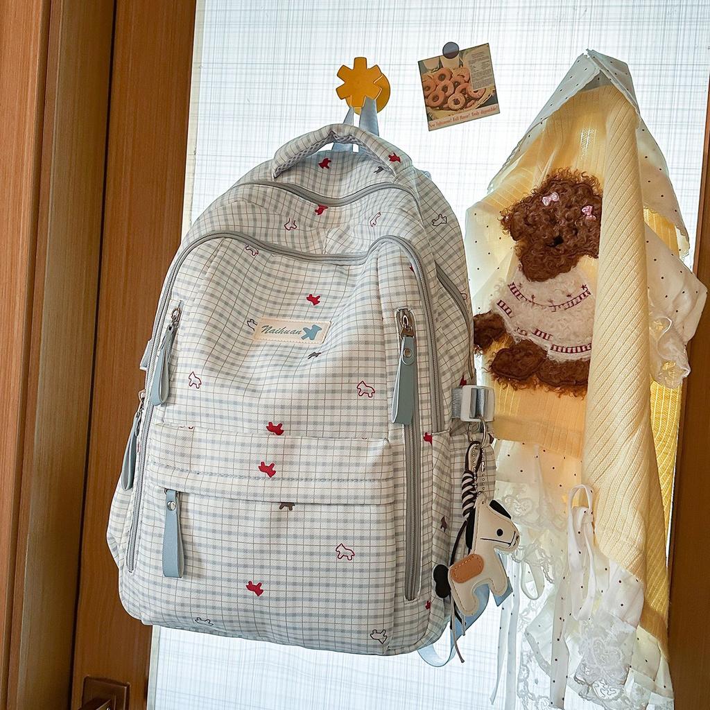Schoolbag Japanese Ins Casual Plaid School Bag Female Junior High School High School Student Versatile Cute College Backpack Travel Backpack