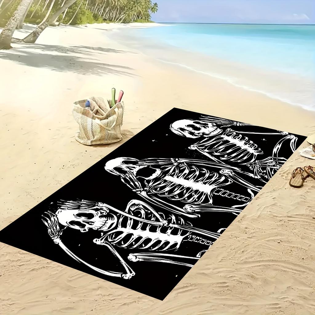 Totenkopf Strandtuch, Super Saugfähiges Mikrofaser Leichte Schnell Trocknende Sonnencreme Decke für Camping Outdoor Sommerreisen